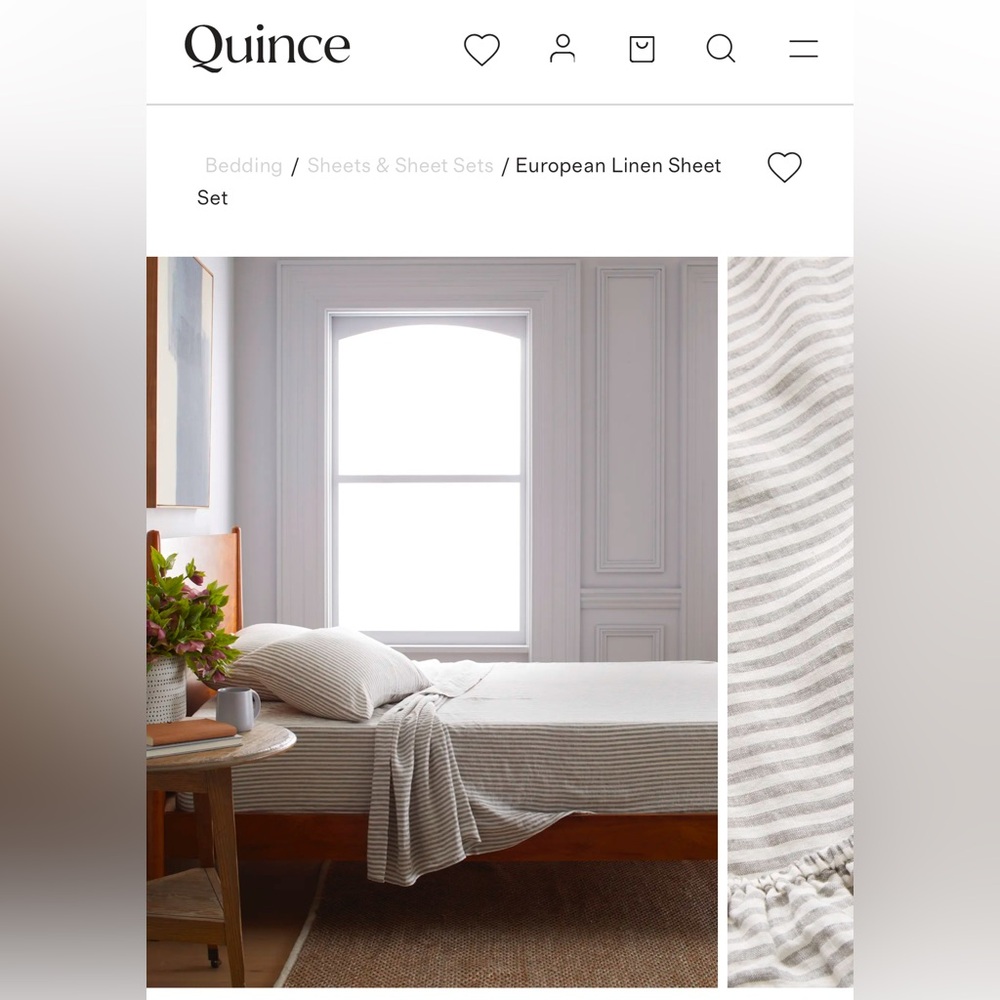 Quince European Linen Stripe Sheet Set - Picture 2 of 5